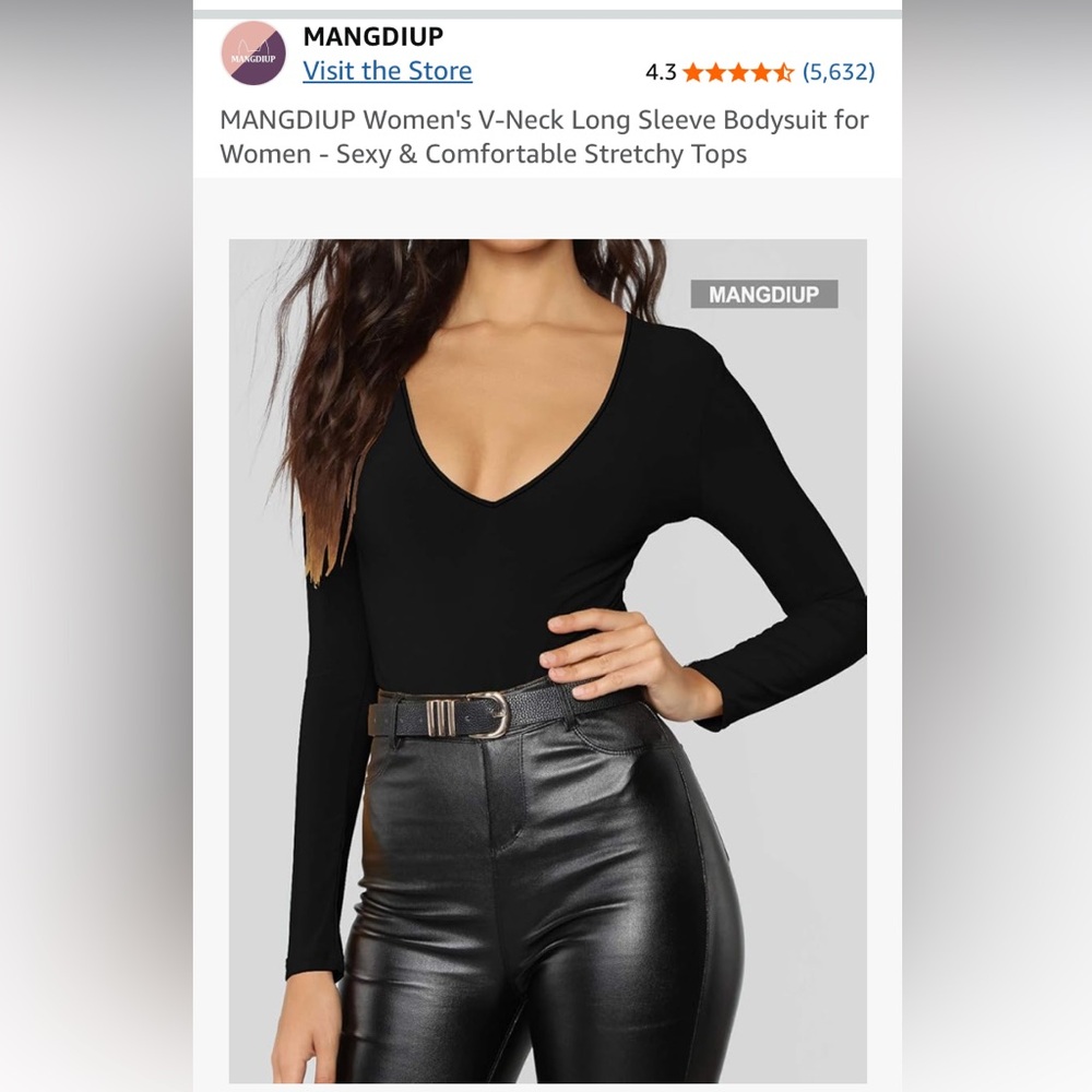 Black long sleeve v neck snap Bodysuit medium - Picture 2 of 3